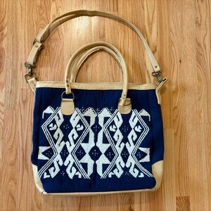 Noonday Collection Blue and Cream Geometric Tote